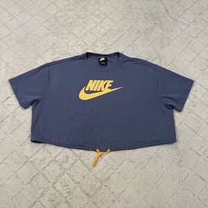 Nike Shirt Women's 2X Blue Sportswear Icon Clash Graphic Logo Crop Sweat Top